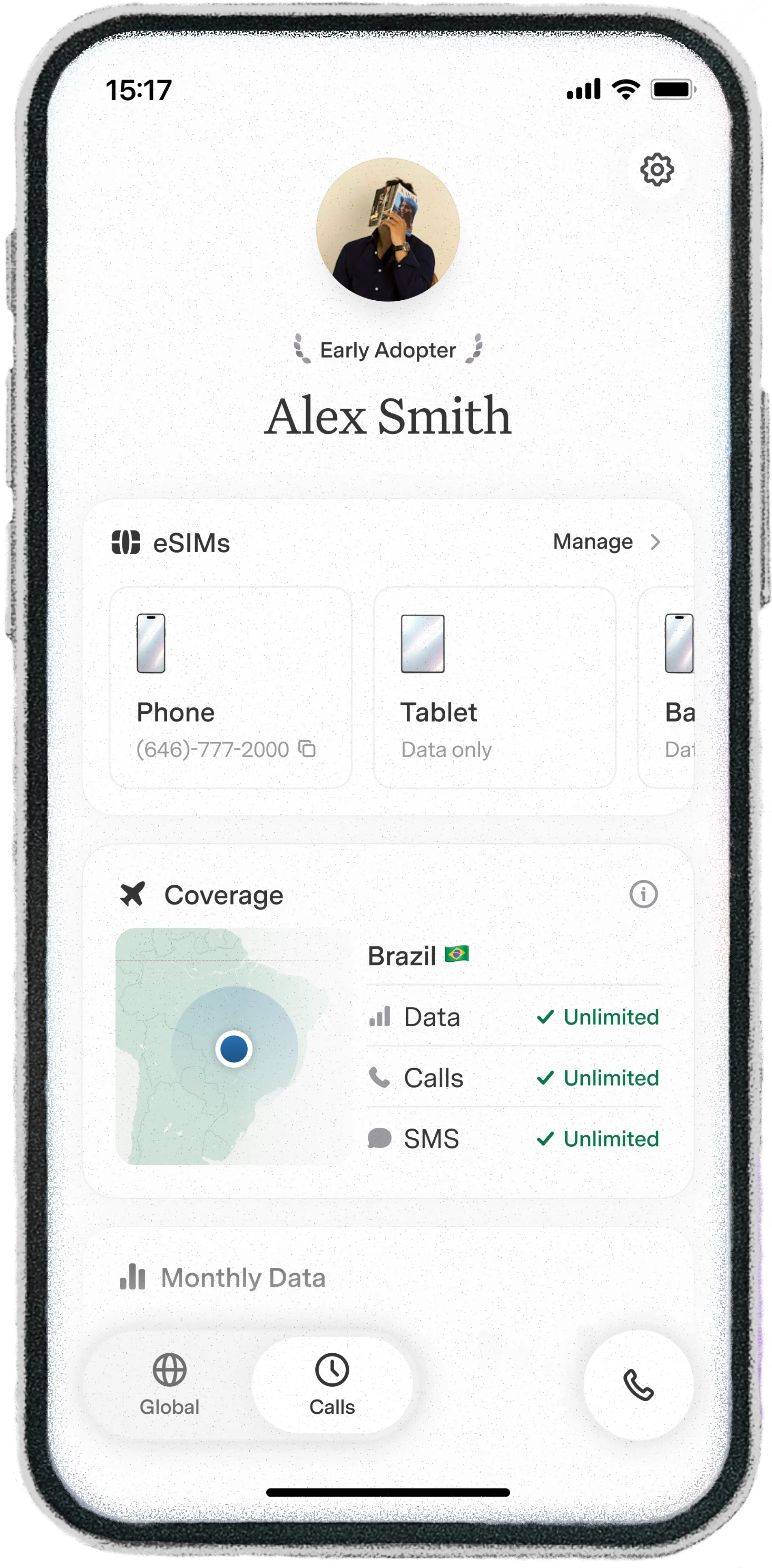 The Popcorn app showing your plan, eSIMs, and coverage